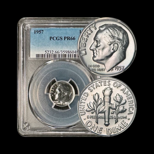 UNITED STATES. 1957, 10 Cents, Silver - PCGS PR66 - Roosevelt Dime, Philly 048