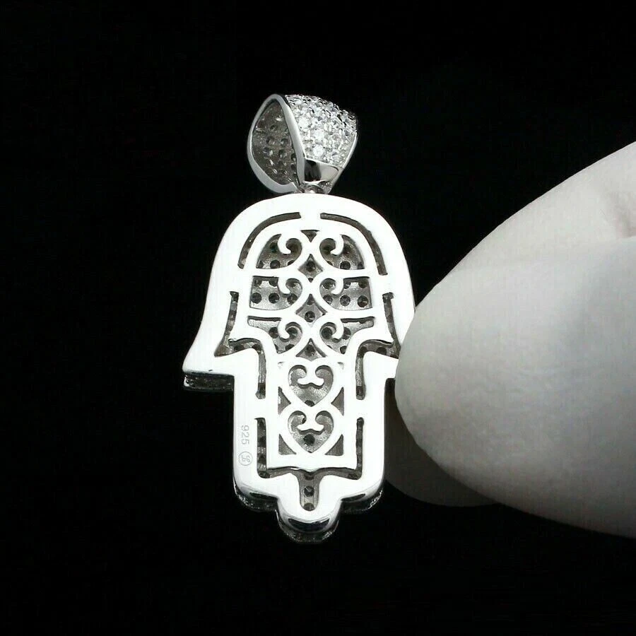 Colgante Mano de Fátima Diamante Hamsa 2Ct VVS1 Acabado Oro Blanco 14k Cadena Gratis Foto 3 de 3