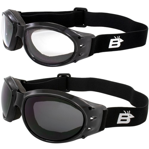 Birdz Eyewear Bald Eagle Padded Motorcycle Riding Safety Goggles Black w/Clear - 第 1/9 張圖片