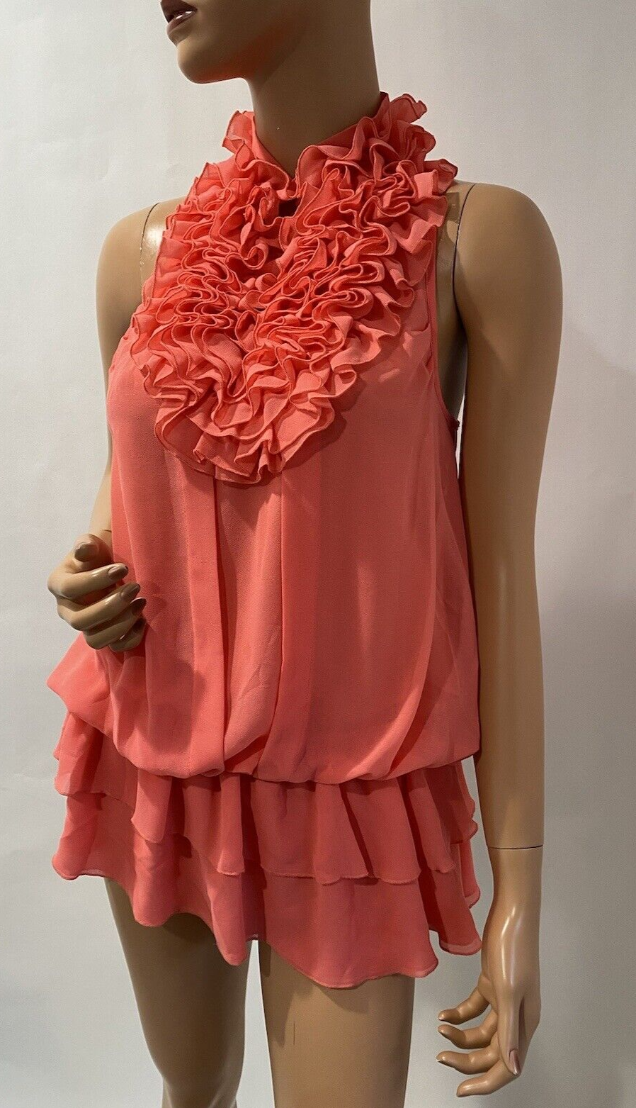 Cute Top Sleeveless Ruffle Collar and Carol Orange color Size Small