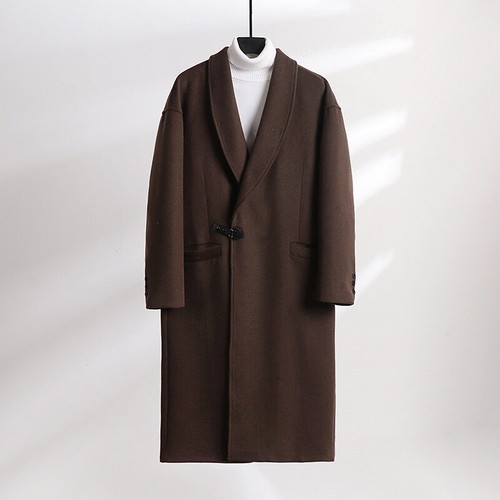 Mens Lapel Collar Mid Long Trench Coat Overcoat Over Knee Length Wool Blend Size - Picture 28 of 29