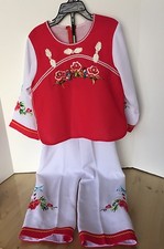 NWOT Striking Chinese Asian Red and White Outfit Floral Detail Child's Size XL