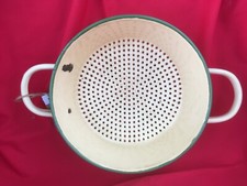 Emaille Sieb beige gr&uuml;n schwedisch alt antik shabby chic vintage hygge