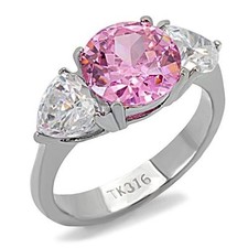 Womens, Girls, Silver Pink Cubic Zirconia, Clear Heart Cubic Zirconia CZ Ring
