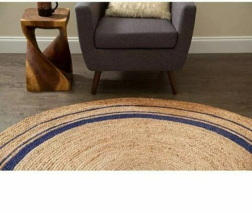 Rug Round Jute 100% Natural Jute Style Rug Reversible Braided Modern Rustic Look - Image 2 of 4