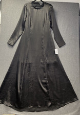 Topshop dress size 16 open back black satin maxi witchy whimsy goth long sleeve