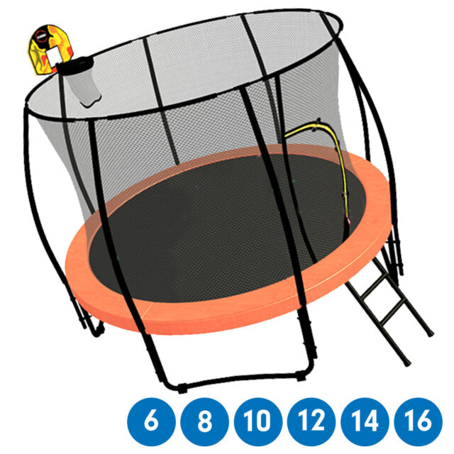 Trampoline Free Ladder Spring Mat Net Safety Pad Cover Round Orange 10 ft 12 14