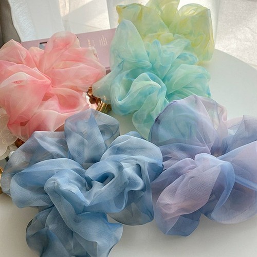 Porta Coda di Pony in Organza Elastica - Filato a Rete Filato Scrunchies Accessori Capelli Donna - Foto 5 di 17
