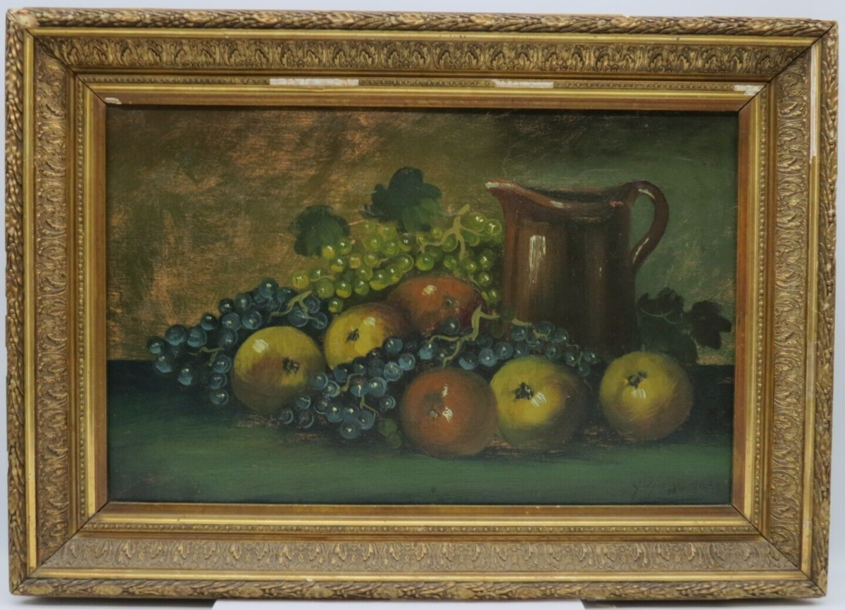 Antique Signed Y. Giovanni Still Life Fruit Oil Painting on
