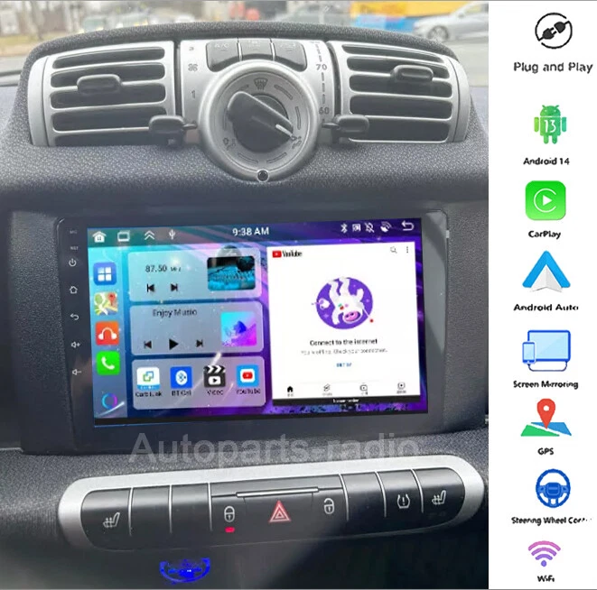 Für 2005-2010 Smart Fortwo 451 Autoradio GPS Navi FM Android 13 Apple CarPlay BT - Bild 3 von 4