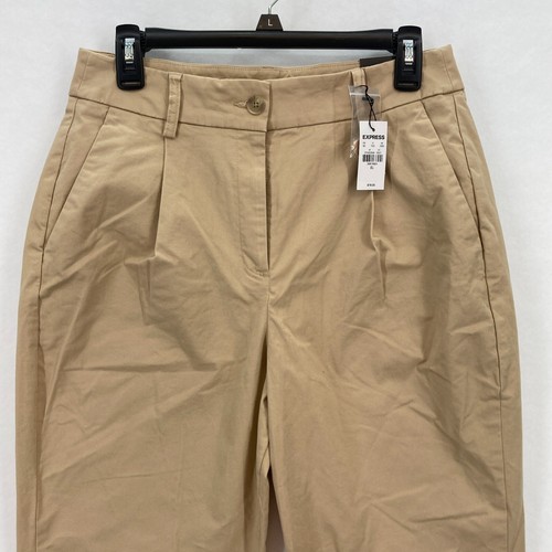 Express Ankle Pants Women's 6 Long Khaki Beige Stretch Fabric Pleated Chino NWT - Picture 2 of 14
