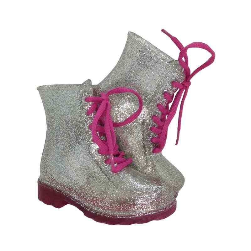 Wonder Nation Toddler Girls Pre-owned Silver/Pink Rubber Rain Boots  1/2 - Main Image