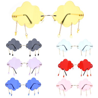Womens Tassel Cloud Shape Rimless Unique Retro Party Shade Sunglasses