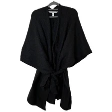 Michael Stars Tie Waist Poncho Fuzzy Black Shawl Cozy Warm One Size