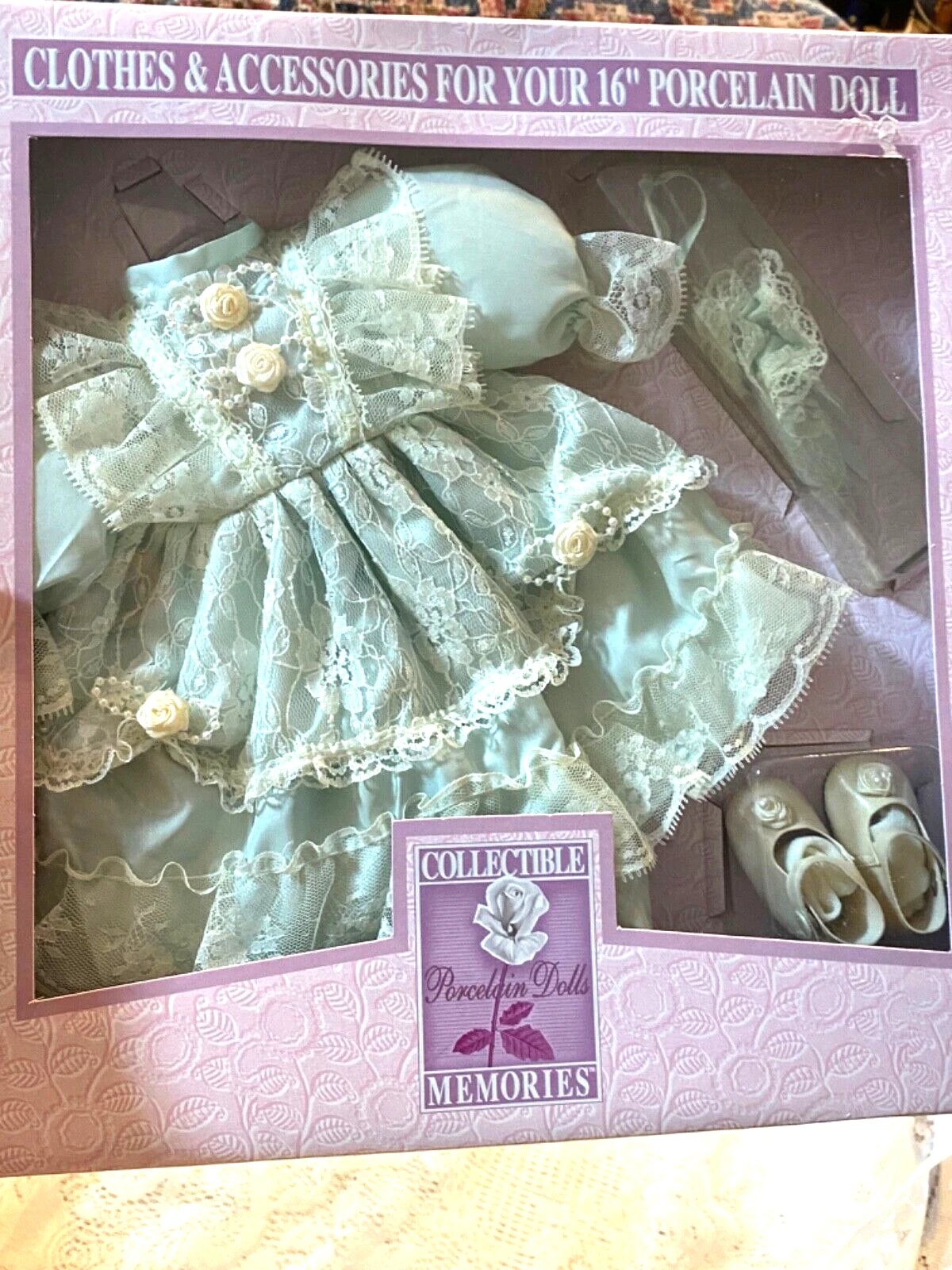 VETEMENTS Vestiti Ricordi da Collezione 16” Bambola Regalo Natale Verde Vestito Scarpe Calzini 002 053