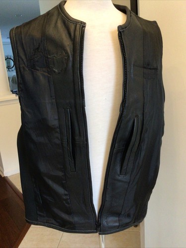 XELEMENT HEAVY LEATHER MOTORCYCLE VEST SIZE 2XL CONCEALED WEAPON POCKETS INSIDE - Picture 8 of 10