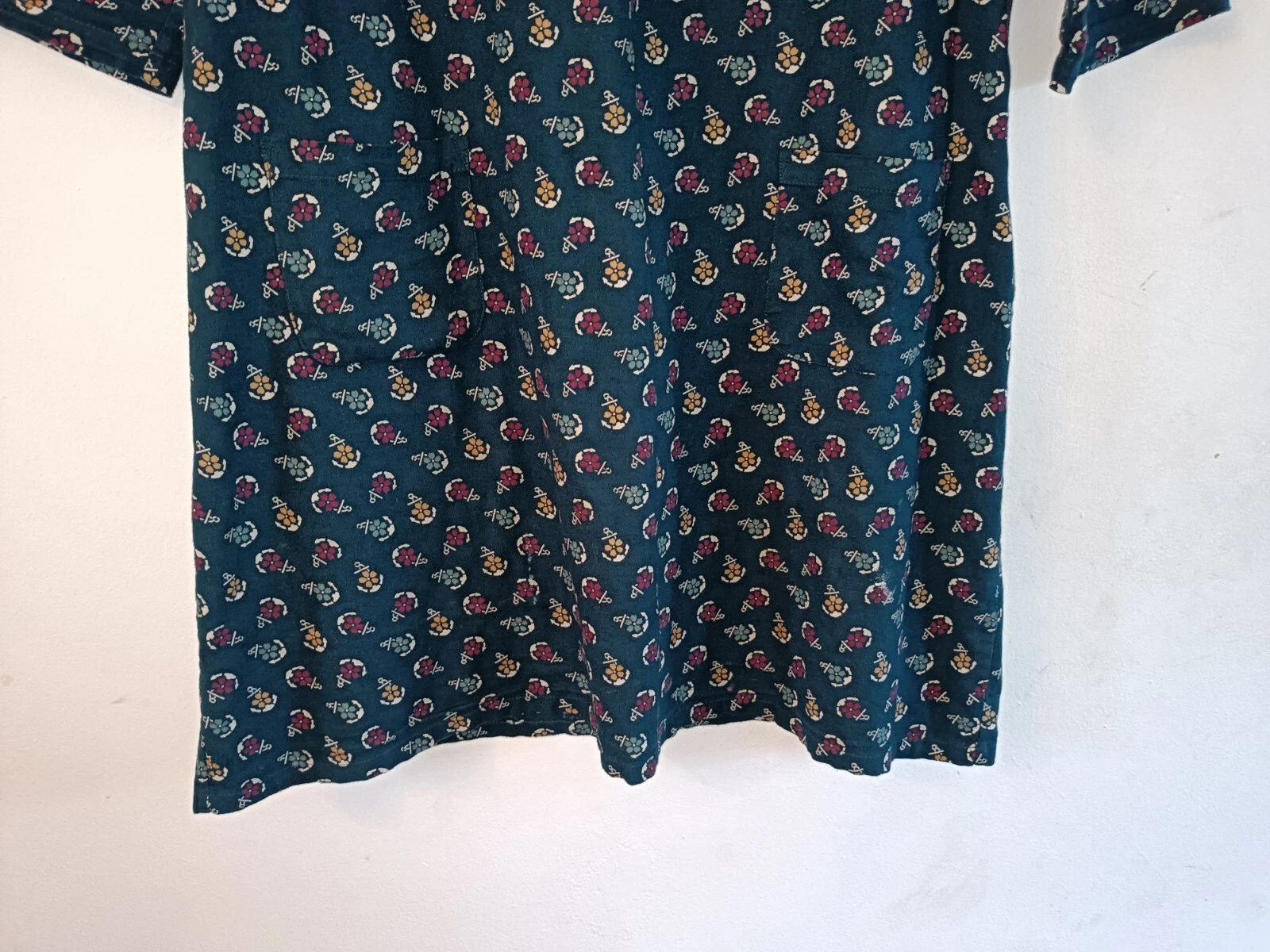 Abito tunica San Valentino cotone fantasia fiori e ancore verde acqua mare 12