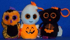 TY FANGS, PUMPKIE & SCREECH the HALLOWEENIE BEANIE BABIES - MINT with MINT TAG