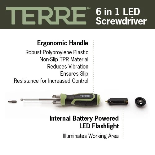 Terre Products, Multi Bit Screwdriver with Flashlight and Magnetic Pick Up Tool - Image 3 of 4