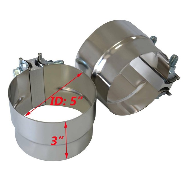 2PCS 5" Stainless Exhaust Band Clamp 5 inch Step Clamp Lap Style Joint
