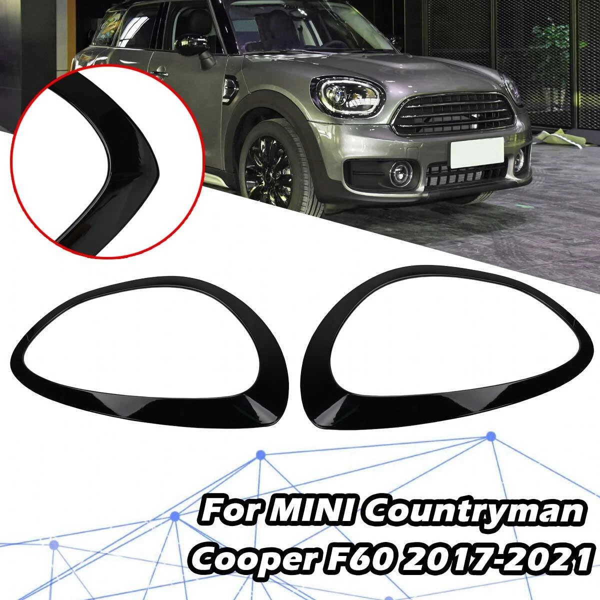 Left Right Glossy Black Headlight Trim Ring For MINI Countryman Cooper F60 17 21