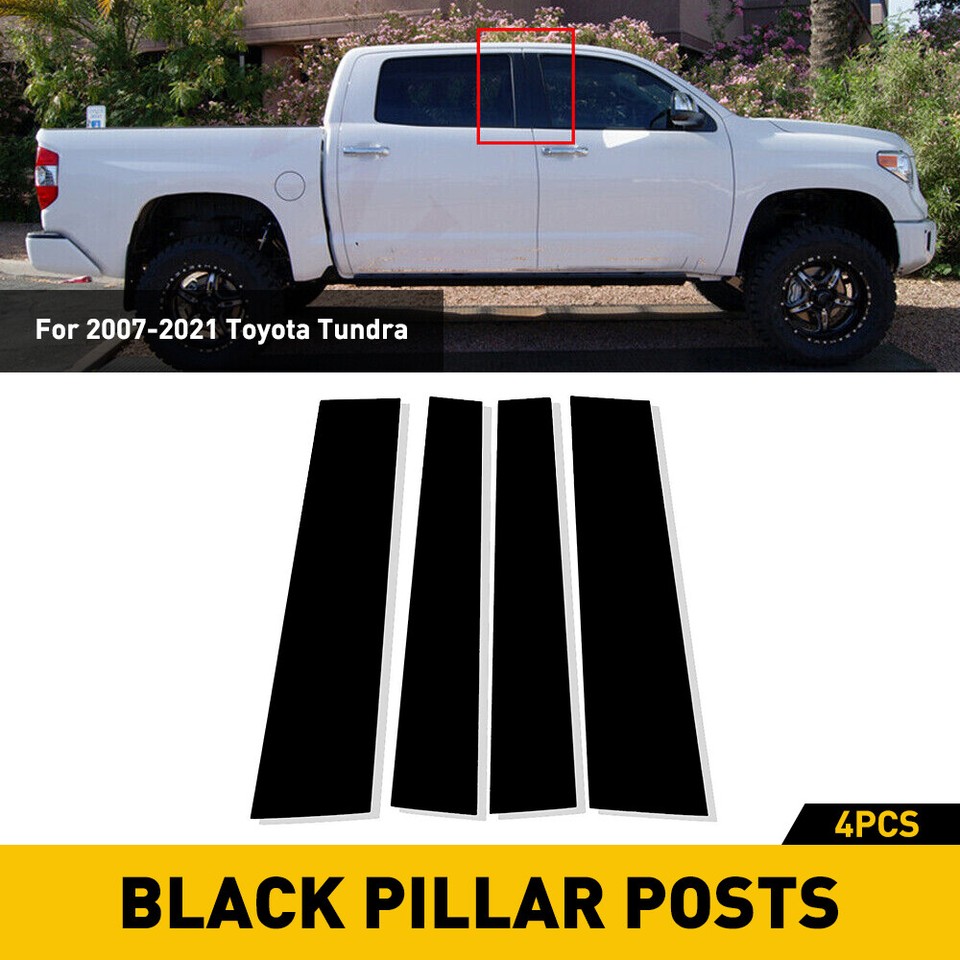 4-Piece Gloss Black Pillar Post Covers For 2007-2021 Toyota Tundra - Door Trim Window Decals, Easy Install