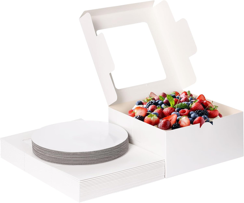 20 Tall Cake Boxes W/ Window 10X10X5 - Includes 20 Boards, Bakery Pastry Gift Se