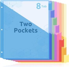 Binder Dividers with Pockets 8-Tab for 3-Ring Binder, Plastic Binder Dividers wi