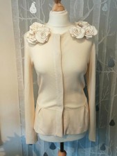 Valentino Cream Wool Jacket/cardigan W/ Flower Corsage - Uk Size M, 12