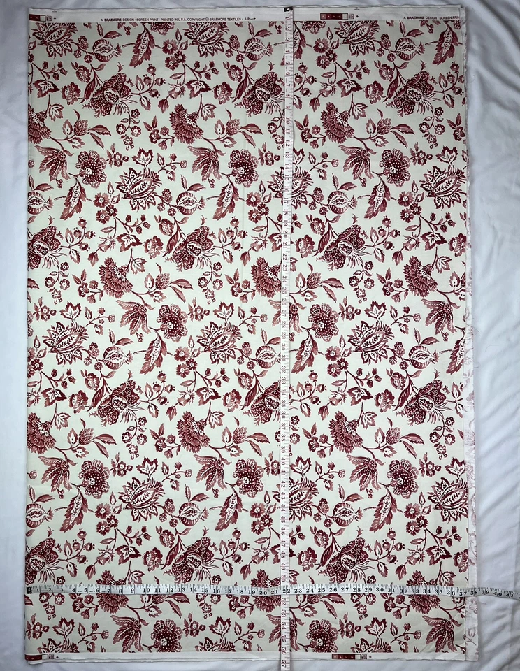 Braemore Design 4 Yards x 56” Screen Print USA Red Cream Floral Fabric - Image 4 of 4
