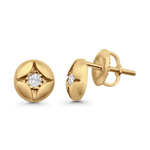 Solid 10K Yellow Gold 7mm Round Half Ball Star Shaped Diamond Stud Earrings - Bild 3 von 8