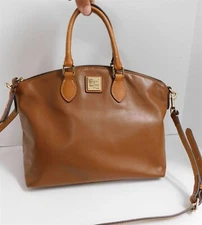 Dooney & Bourke British Brown Calfskin Leather 2 way Satchel Crossbody Bag
