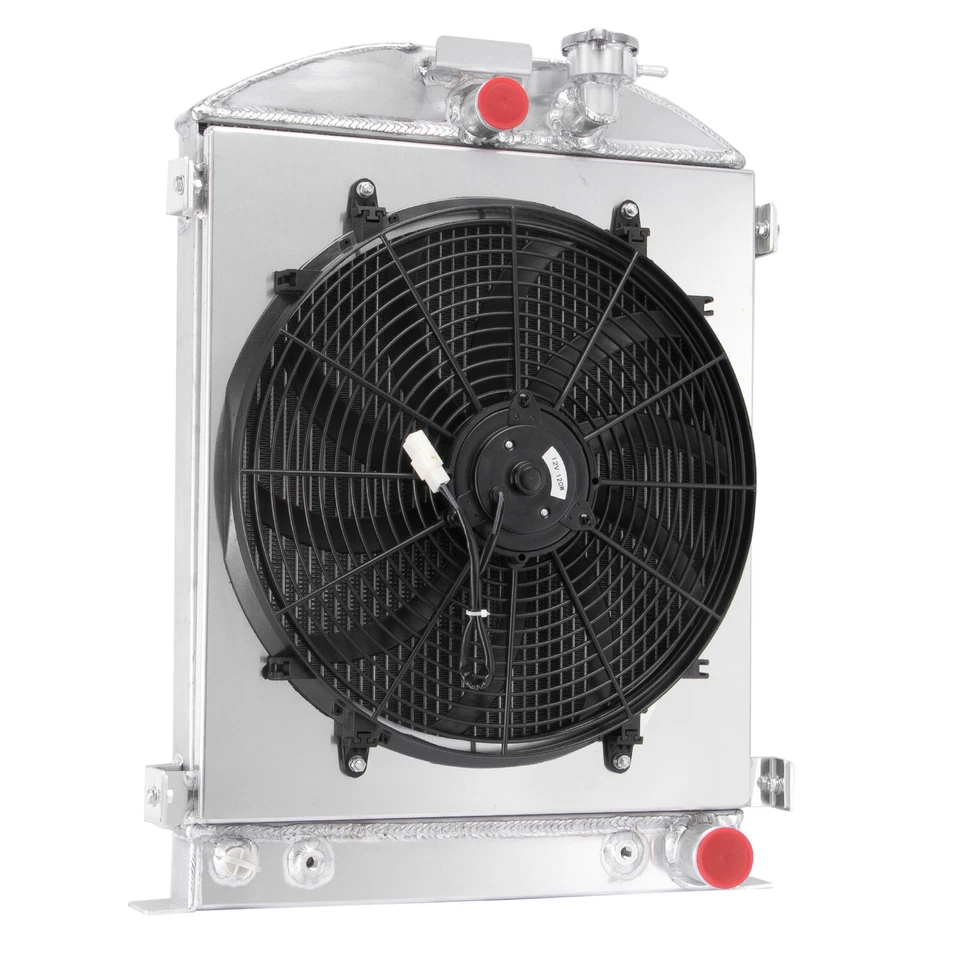 3-Rows Aluminum Radiator Shroud Fan for 1932 ford Model B Base Chevy Engine 3.3L Foto 2 de 4