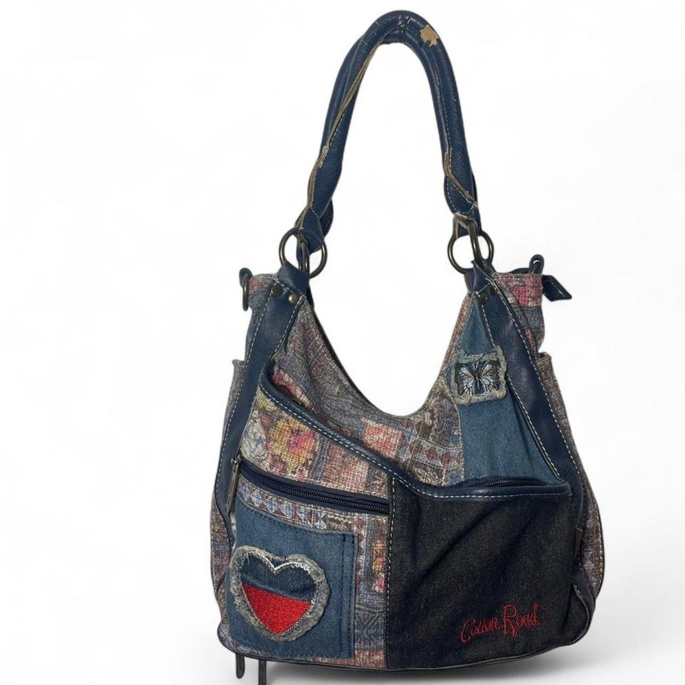 Unique whimsy patchwork shoulder bag with heart +… - image 1