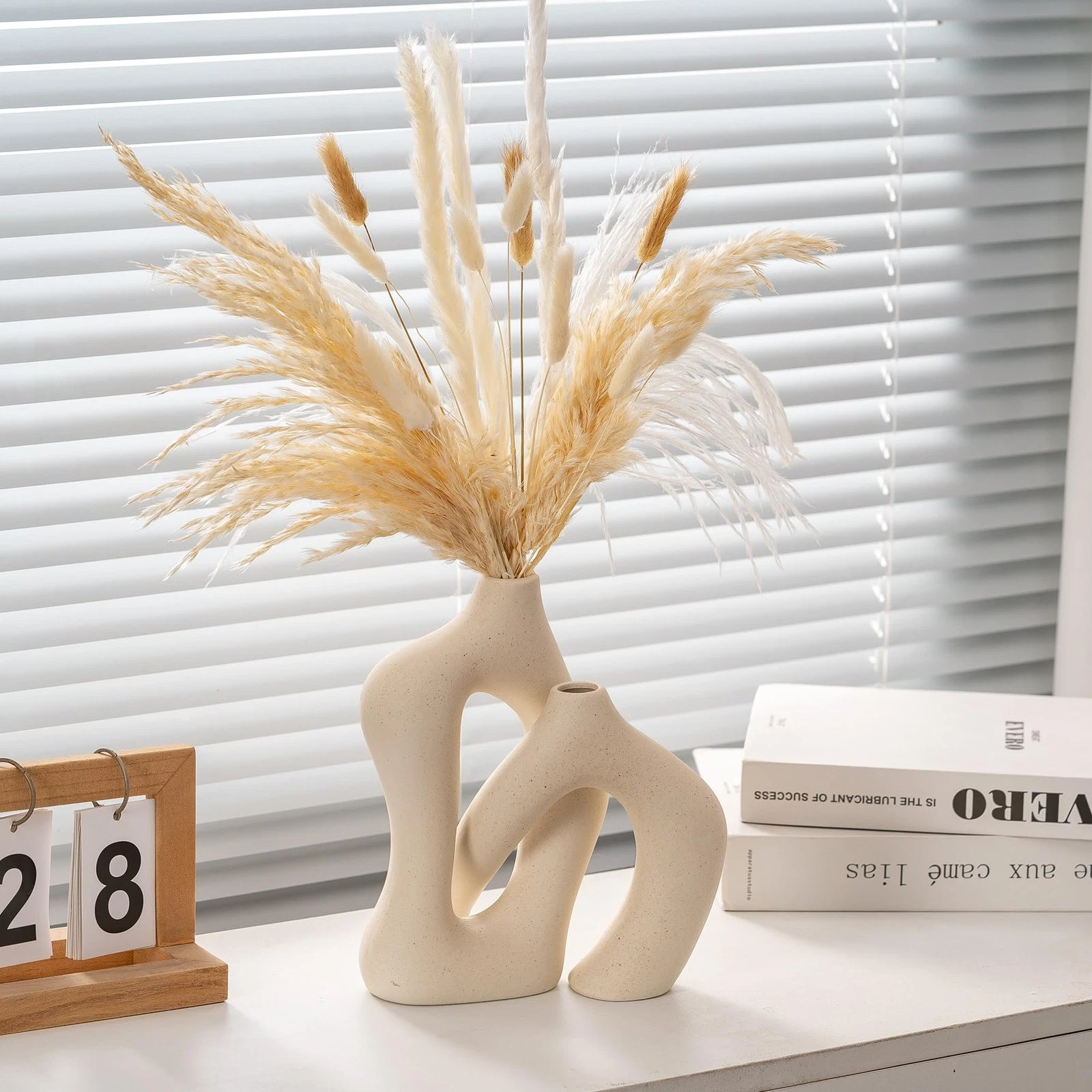 Ceramic Vase Set of 2 Pack Minimalist Decor Irregular Ceramic Vase Modern Dec...