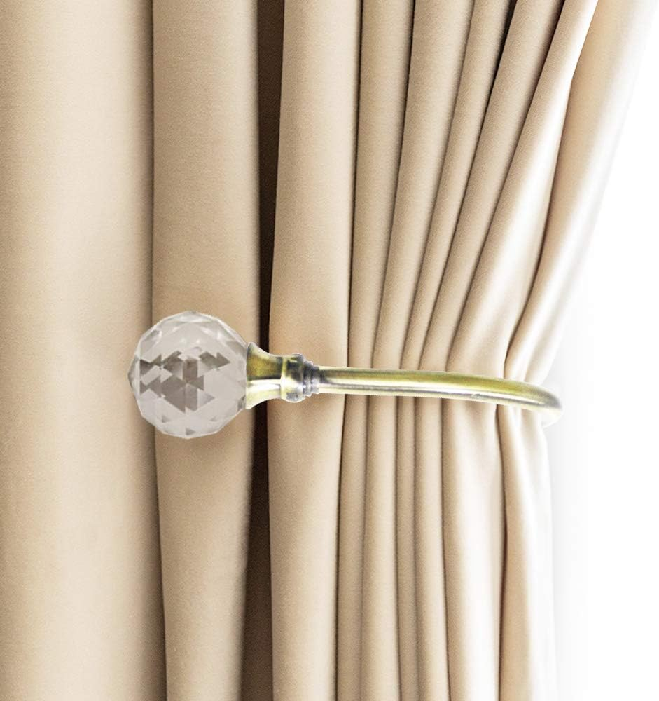 2 Pack Curtain Holdbacks Crystal Ball Tie Backs Silver Hooks