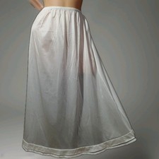 Vintage FORTUNE Long Half Slip Skirt WHITE SATIN Lingerie MEDIUM