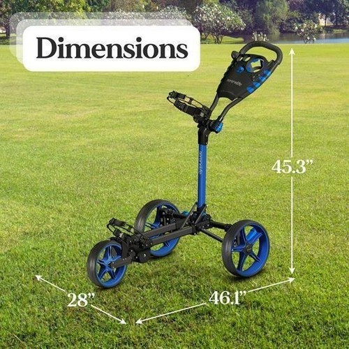 SereneLife 3 Wheel Walking Golf Bag Push Cart Holder w/ Elastic Strap SLGCFLW - Picture 2 of 9