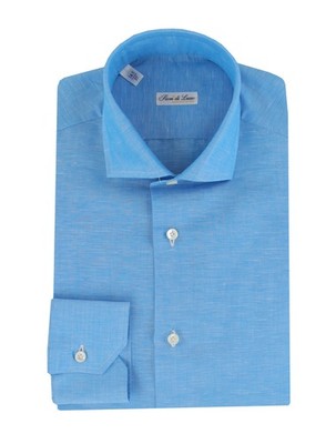 $750 Fiori Di Lusso Blue Solid Super 180's Shirt - Slim - (FL7152610)