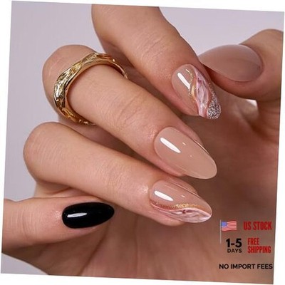 Medium Press On Nails Almond Kit - Full Cover False Almond Press on stripes