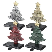 4 PCS Christmas Tree Stocking Holder - 6.5 inch Metal Fireplace Mantel Pine 