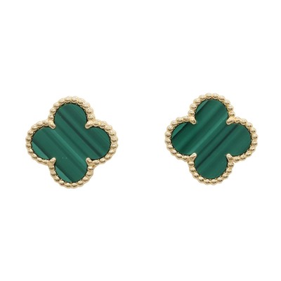 Van Cleef & Arpels Vintage Alhambra Pierced earrings 18KYG Gold Malachite Used