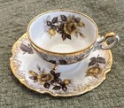 Vintage Japan Porcelain Floral Tea Cup & Saucer Set White Gold Trim Roses — photo 1