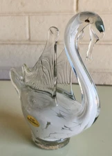 Elegant Bohemia Cristalline Crystalex White And Clear Art Glass Swan Paperweight