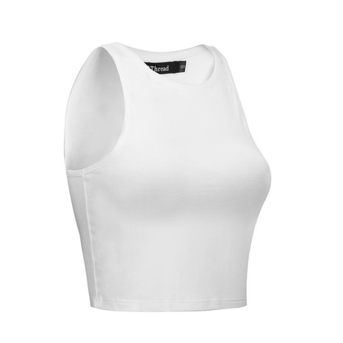 OThread & Co. Women's Basic Crop Tops Stretchy Casual Crew Neck Sleeveless Cr... - Picture 4 of 9