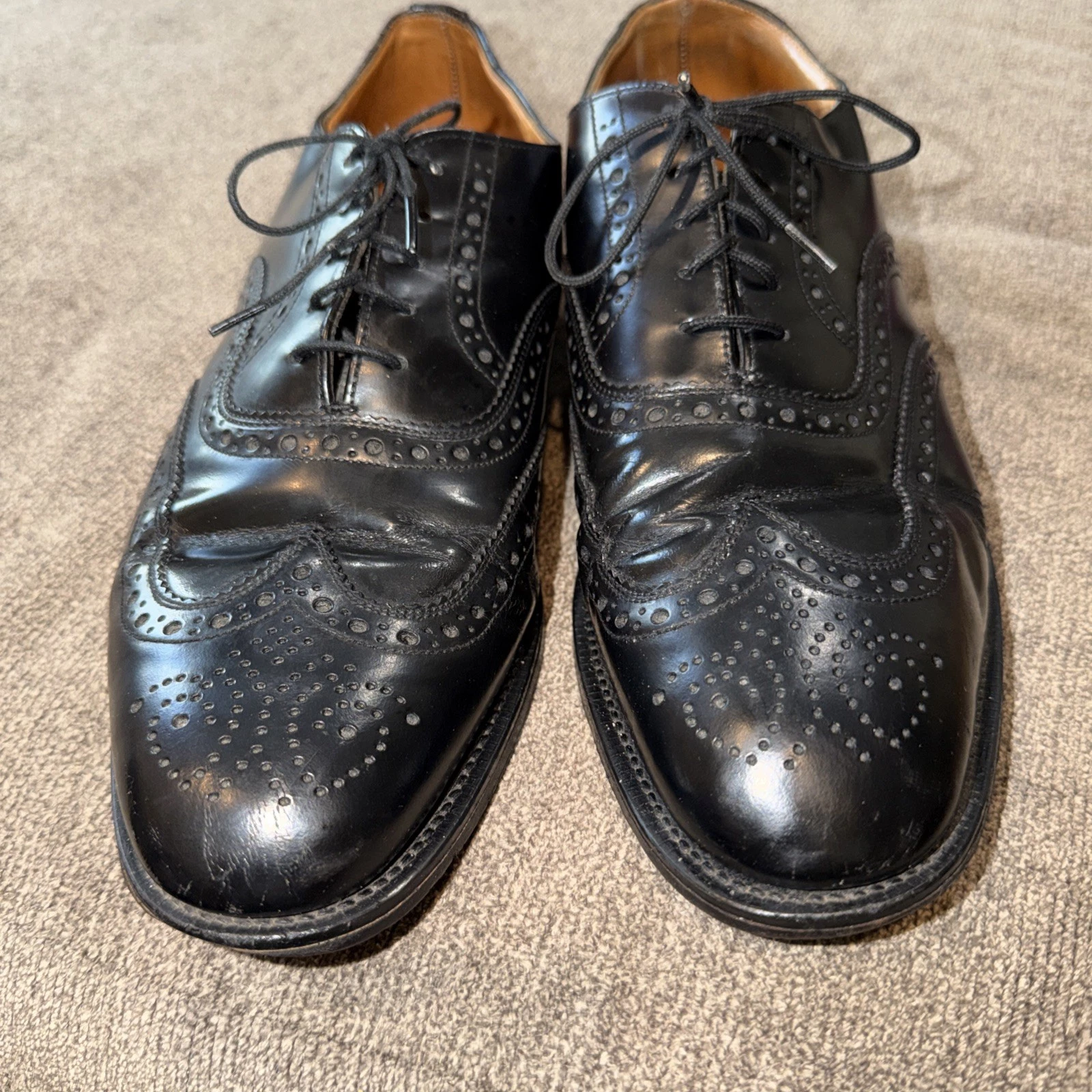 William Chatsworth Black Wing Tip Vintage Dress Shoes Made England 11D