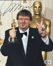 MICHAEL MOORE Signed 8x10 Photo FILMMAKER Authentic Autograph Beckett BAS COA