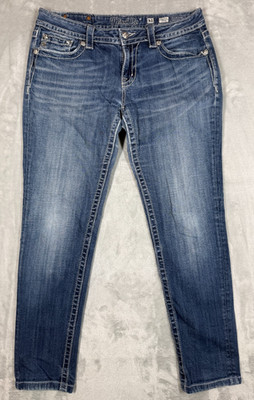 Miss Me Signature Skinny Jeans Womens Sz 31 Blue Denim Studded Flap Pocket Zip