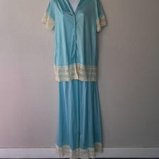 VTG 70s Society Lingerie Satin Lace Evening Wear Medium 2 Piece NWT