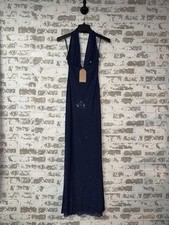 NWT! MESHKI Harriet Halter Neck Diamante Maxi Dress - Size SMALL - Navy Blue